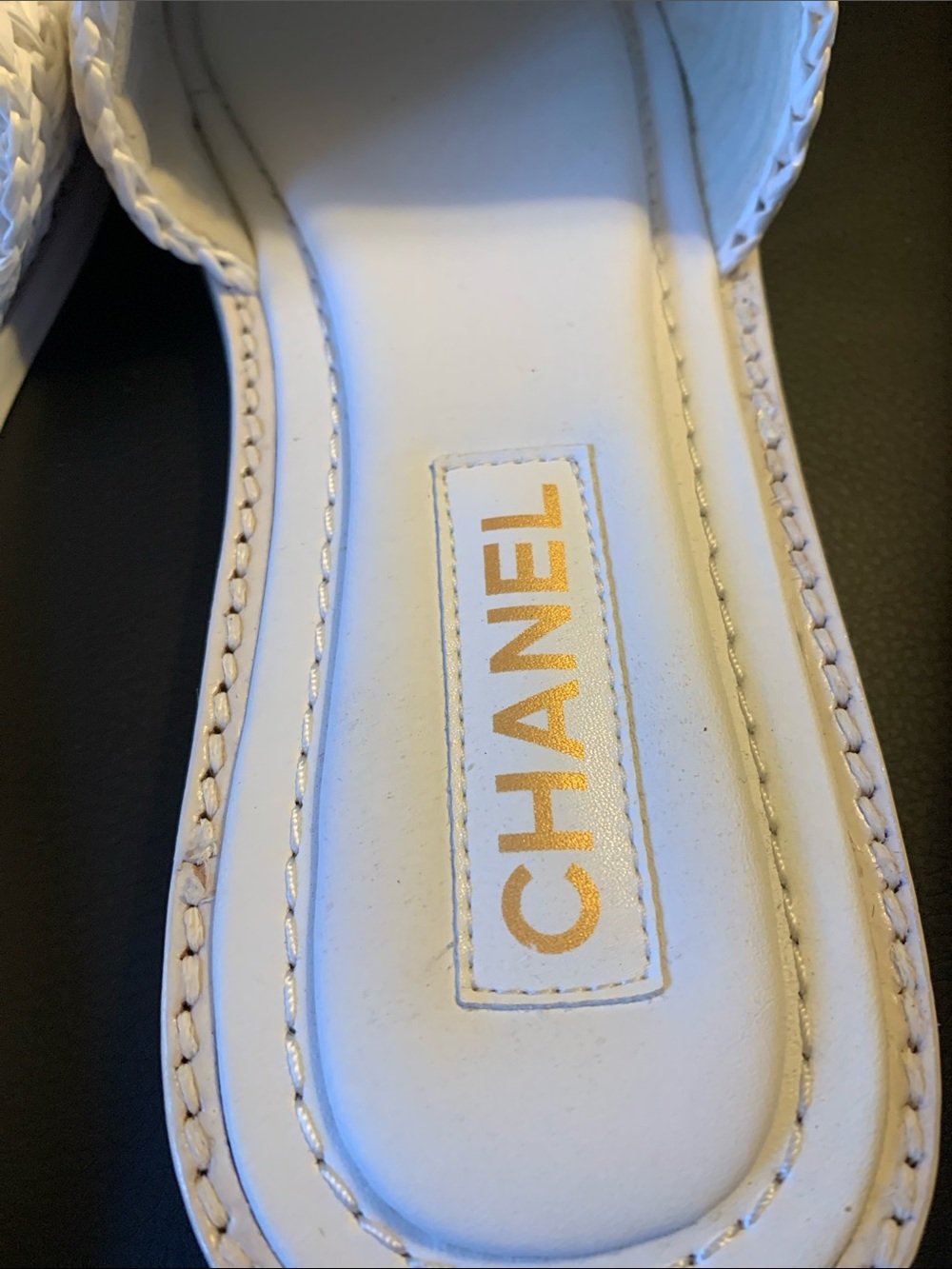 CHANEL White Braided Slide Sandals with Crystal CC - Picture 3 of 4